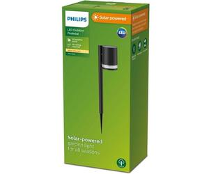 Borne Lumineuse Solaire, Philips Fyce, Poteau Noir, Lampe de Jardin à Broche