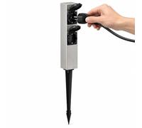Borne Prise Extérieur, Piquet de Jardin, Colonne Prise Extérieure | Acier Inoxydable, À 2 Prises IP54 avec Couvercles de Protection, Pour Pelouse, Terrasse et Cour(Silver)