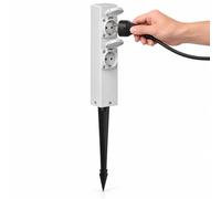 Borne Prise Extérieur, Piquet de Jardin, Colonne Prise Extérieure | Acier Inoxydable, À 2 Prises IP54 avec Couvercles de Protection, Pour Pelouse, Terrasse et Cour(White)