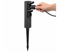 Borne Prise Extérieur, Piquet de Jardin, Colonne Prise Extérieure | Acier Inoxydable, À 2 Prises IP54 avec Couvercles de Protection, Pour Pelouse, Terrasse et Cour(Black)