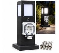 Borne Prise Extérieur, Prise Jardin Étanche, Acier Inoxydable | Acier Inoxydable 304, Protection IP66, 1 ou 2 Prises, Éclairage LED Intégré pour Jardin et Terrasse(40cm/16in)