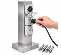 Borne Prise Extérieur, Prise Jardin Étanche IP66, Colonne Prise Extérieure | Avec 2 Prises Électriques Extérieures, Colonne Prise Extérieure en Acier Inoxydable 304 avec Interrupteur Général(Silver)