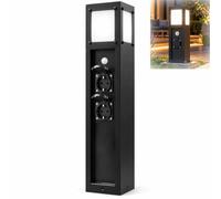 Borne Prise Extérieur, Prise Jardin Étanche, Prise Électrique Extérieure | Colonne Prise Extérieure en Inox 304, IP66, 1/2 Prises, 220V 10A/16A, Jusqu'à 3KW, Fixation au Sol(60cm/24in)