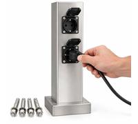 Borne Prise Extérieur, Prise Jardin IP54, Acier Inoxydable 304 | Colonne Prise Extérieure de 40 cm avec 2 Prises Protégées, 220 V 10 A, 3 KW, Socle de Fixation et Vis(Silver)