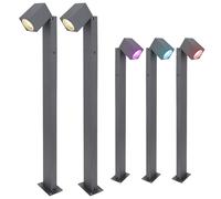 Bornes lumineuses d'extérieur, anthracite, lampadaire de jardin, éclairage de terrasse extérieur, sur pied, orientable, télécommande dimmable, 1x LED RGB 3,5W, LxlxH 11,5x7,2x80 cm, lot de 2