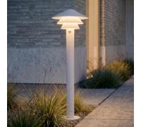 Bornes lumineuses LED Lucande Montaro, 110 cm, blanche, avec capteur Montaro, blanc, Aluminium, Moderne