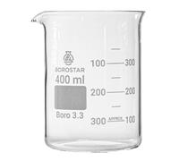 Borostar Bécher en verre borosilicaté 3.3, forme basse, 400 ml, avec graduation et bec verseur pour laboratoire