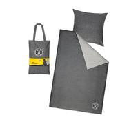 Borussia Dortmund BVB Parure de lit Gris chiné 135 cm x 200 cm (GOTS)