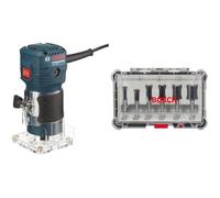 BOSCH 06016A0020 Affleureuse 5mm 550W-GKF 500 + 6 pièces Kit de Fraises Droite (pour bois, Ø 8 mm Queue, Accessoires de Fraises d'Encastrement)