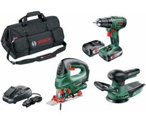 BOSCH 06039A310W BOSCH PSR 1800 Li-2 + PST 18 Li + AdvancedOrbit 18 Akku-Maschinen-Set 18,0 V, mit 2 Akkus
