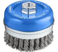 Bosch 1x Brosse boisseau PRO Steel Longlife, fils torsadés pour grande meuleuse angulaire et filetage M14 (pour Acier, Ø 100 mm, Professional Accessoire Grande meuleuse angulaire)
