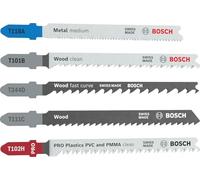 Bosch 5x Coffret de lames de scie sauteuse Multi Material 5 pièces | pour Plastiques, Bois résineux, 170 x 80 mm