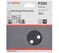 Bosch Disque abrasif pour ponceuse excentrique 2608605120 Ø 125 mm 8 trous Grain 320 5 pièces