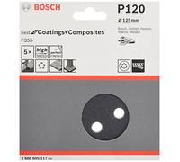 Bosch 5x Disque abrasif PRO F355 pour ponceuses excentriques | pour Béton, Pierre dure, Grain 120, Professional Accessoire Ponceuse excentrique