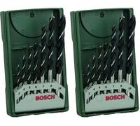 Bosch 7 pces. Kit de forets à bois hélicoïdaux Mini-X-Line (pour bois tendre et dur, Ø 3-10 mm, accessoires perceuse-visseuse et support de perçage) (Lot de 2)