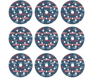 Bosch 9x Assortiment de disques abrasifs EXPERT O780, 125 mm, 9 pièces | pour Bois dur, Peinture sur bois, Grain 3x 80, 3x 120, 3x 180, Professional Accessoire Ponceuse excentrique