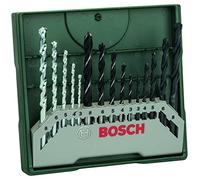 Bosch Accessories 15 pièces Jeu de forets hélicoïdaux mixte Mini-X-Line (pour bois, pierre et métal, accessoires perceuses) Argent/Noir