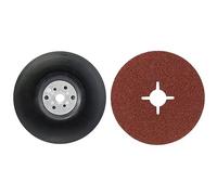 Bosch Accessories 1608601033 Plateau de ponçage 125 mm / 12200 tours par minute & Disques abrasifs sur fibres pour Meuleuses angulaires Corindon Diamètre 125 mm, Grain 60 - Lot de 5 feuilles