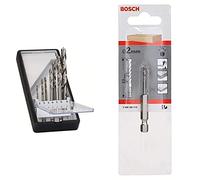 Bosch Accessories 2607019923 Assortiment de mèches à bois à queue six pans Ø 2/3/3/4/5/6/8 mm & Bosch Accessories 2608595518 Mèche hélicoïdale à bois rectifiées HSS à queue six pans 1/4" Ã˜ 2 mm