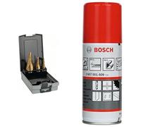 Bosch Accessories 2608587432 Assortiment de fraises étagées queue 3 pans Longueur 66,5/70,5/93,5 mm Exécution HSS-TIN + Bosch Accessories 2607001409 Huile de coupe universelle