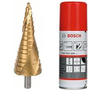Bosch Accessories 2608587434 Fraise étagée queue 3 pans pour presse-étoupes Longueur 125,5 mm Exécution HSS-TIN + Bosch Accessories 2607001409 Huile de coupe universelle