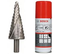 Bosch Accessories 2608597518 Fraise étagée queue 3 pans Longueur 50 mm Exécution HSS + Bosch Accessories 2607001409 Huile de coupe universelle