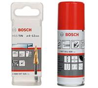 Bosch Accessories 2608597525 Fraise étagée queue 3 pans Longueur 66,5 mm Exécution HSS-TIN + Bosch Accessories 2607001409 Huile de coupe universelle