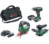 Bosch Pack 3 outils sans fil PSR 1800 LI-2 + PST 18 + AdvancedOrbit 18 - 18 V, 2 batteries 2,5 Ah