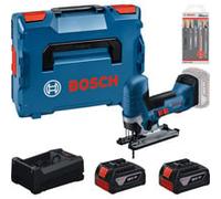 Kit d'outils Bosch : GST 18V-125 S + 2 batteries GBA 5,0 Ah + GAL + jeu de lames de scie sauteuse dans une L-BOXX