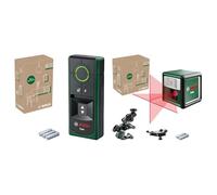 Bosch Détecteur Truvo 2ème Génération (Bouton Unique, détection câbles électriques et métal Jusqu’à 70 mm, boîte e-Commerce) & Laser Lignes Quigo avec Pince Universelle MM 2 (alignement précis)