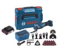 Bosch GOP 18V-34 Professional Cutter multifonctions sans fil 18 V Starlock Plus + 1x batterie 2,0 Ah + 17 pces. d'accessoires + L-Boxx - sans chargeur