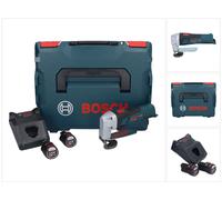 Bosch GSC 12V-13 Cisaille à tôle sans fil 12V + Coffret de transport L-BOXX ( 060192610A ) + 2 x Batteries 2,0 Ah + Chargeur + Clé Allen