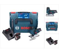 Bosch GST 12V-70 Professional Scie sauteuse sans fil avec boîtier L-Boxx + 2x Batteries GBA 12 V 3 Ah + Chargeur rapide GAL 1230 CV