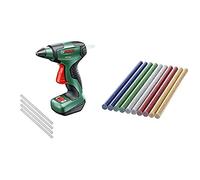 Bosch Home and Garden Pistolet à colle sans fil Bosch - PKP 3,6 LI (livré avec 4 bâtons de colle et un chargeur USB) + Lot de 10 bâtons de colle thermofusible brillants