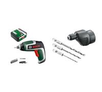 Bosch Home and Garden Visseuse Compacte sans fil IXO, Vert & Mandrin excentré Bosch - Adaptateur pour perceuse/visseuse IXO avec jeu de forets