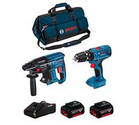 BOSCH Kit 18V BK206BAG (Perforateur GBH 18V-21 + Perceuse à Percussion GSB 18V-21 + 2 Batteries de 4,0 Ah + Chargeur + Sac)