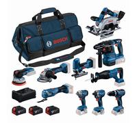BOSCH Kit de 10 outils 18V GSB+GBH+GWS+GDR+GKS+GS GOP+GST+GDS+GEX+3x5,0Ah 0615A500EH