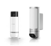 Bosch Kit de caméras de Surveillance intelligentes Smart Home, 1x caméra extérieure II Argent, 1x caméra intérieure II, résolution Full-HD avec sirène d'alarme intégrée, Compatible avec Amazon Alexa