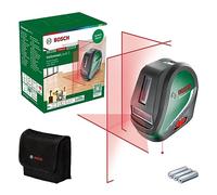 Bosch laser lignes UniversalLevel 3 (3 lignes laser, y compris ligne verticale à 90° pour projeter une croix laser supplémentaire au plafond et point d’aplomb vers le bas pour des alignements précis, dans boîte carton)