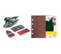 Bosch Multiponceuse PSM 200 AES (200 watts, en coffret) + 25 feuilles abrasives Set-1, différents matériaux pour ponceuses vibrantes (grain 40/60/80/120, 8 trous)