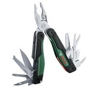 Bosch Outil multifonctions 16-en-1 (bricolage, extérieur et camping ; acier inox ; fonction verrouillage ; Softgrip ; 16 fonctions : pince, cutter, tournevis, couteau, scie, etc.)