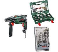 Bosch Perceuse à Percussion Filaire - Universalimpact 800 Vert + 91 pièces Jeu de forets et d'embouts en titane V-Line + Professional 7 pièces Jeu de forets à béton CYL-3