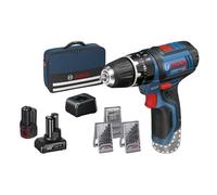 Bosch Perceuses-visseuses à percussion sans fil GSB 12V-15, avec 1 x 4.0 Ah, 1 x 2.0 Ah Li-Ion batterie - 06019B690G