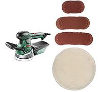 Bosch Ponceuse excentrique filaire - PEX 400 AE + 2607019497 Lot de feuilles abrasives pour Ponceuse excentrique Grain 80-120 125 mm 25 Pièces + Tampon de polissage en laine d'agneau