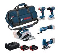 Bosch PRO 18V System Combo-Kit: GSR 18V-65, GDX 18V-285, GKS 18V-57, GOP 18V-34, GST 18V-125 S, 2x GBA 5.0Ah, GAL 12V-18V-80, L-BAG