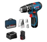 Bosch Professional GSB 12V-15 Perceuse-visseuse à percussion sans fil, 2x2,0Ah y compris jeu de 39 accessoires en sacoche, 1 pièce, 0615990GB1