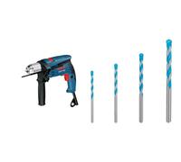 Bosch Professional 0601217100 Perceuse à percussion GSB 13 RE 600 W, 0601217100 + Coffret de 4x forets Expert CYL-9 MultiConstruction (pour Béton, Ø 4-8 mm, Accessoire Perceuse à percussion)