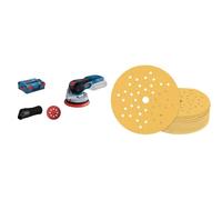 Bosch Professional 0601372200 Ponceuse excentrique sans Fil GEX 18V-125, Bleu + 50x Feuilles abrasives Expert C470 à 8 trous (pour Bois dur, Peinture sur bois, Ø 125 mm, Grain 80, Accessoires)