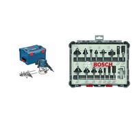 Bosch Professional 0601626001 Défonceuse GOF CE 1250 W 10000-24000 tours/min + 15 pièces Kit de Fraises Mixtes (pour Bois, Ø 8 mm Queue, Accessoires pour Défonceuses Portatives, Affleureuses)