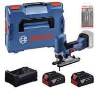 Kit d'outils Bosch : GST 18V-125 S + 2 batteries GBA 5,0 Ah + GAL + jeu de lames de scie sauteuse dans une L-BOXX